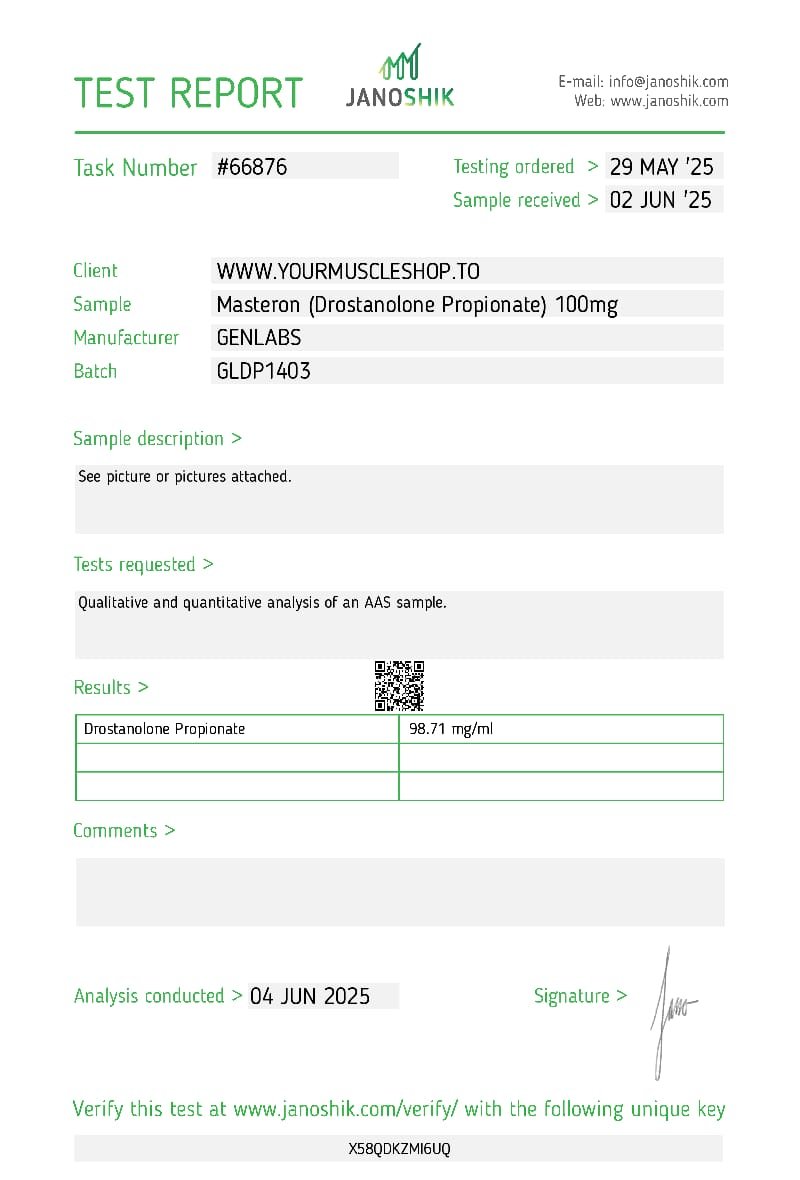 Masteron (drostanolone Propionate) 100 Mg/ml – Genlabs — Certificate of Analysis