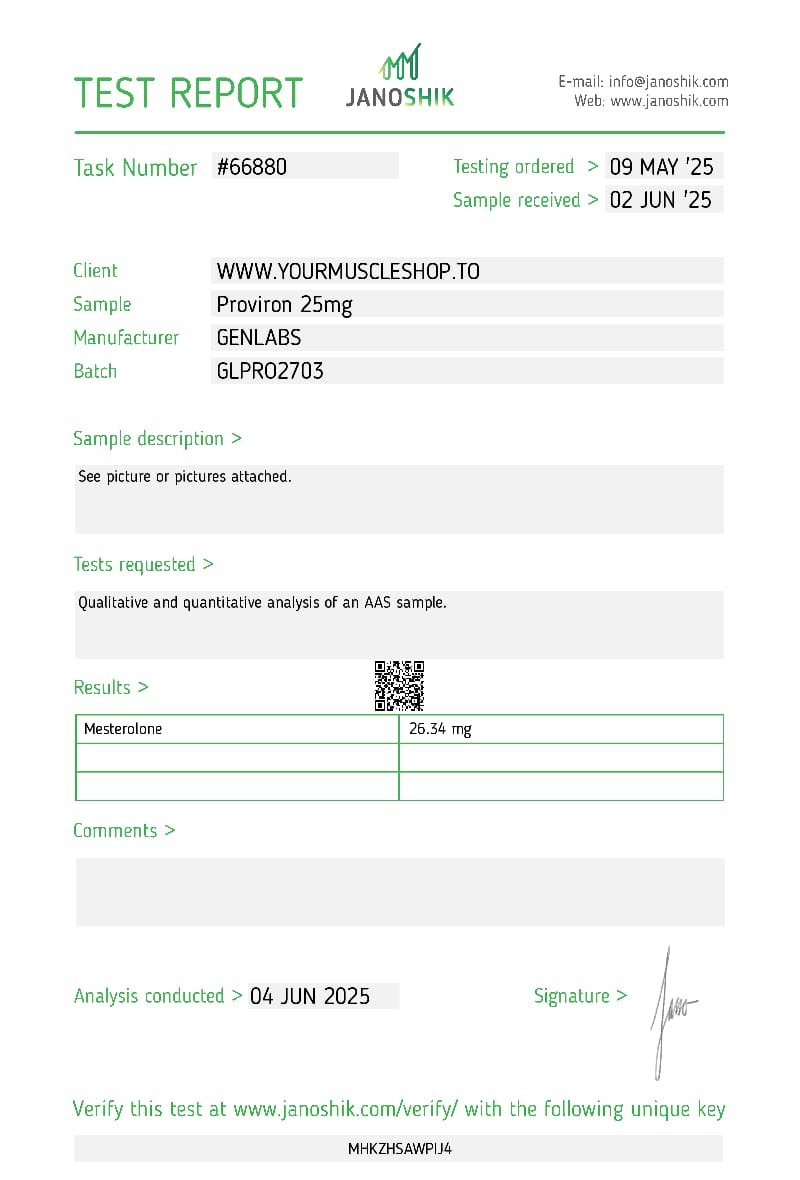 Proviron (mesterolone) 25 mg – 100 Tablets – Genlabs — Certificate of Analysis