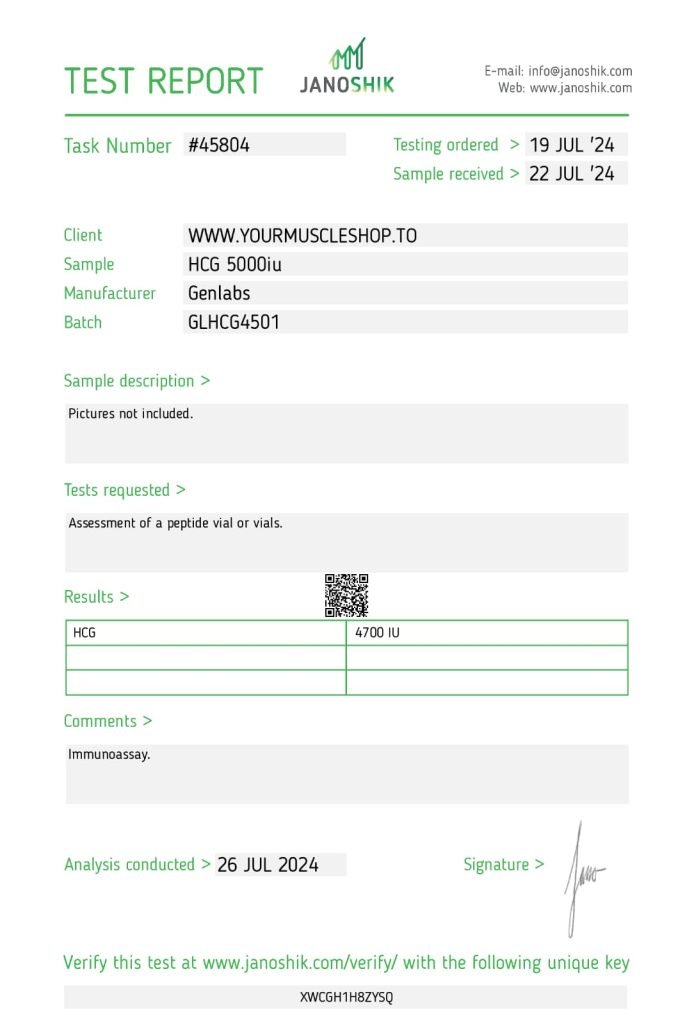 HCG 5000iu – Vial ( Human Chorionic Gonadotropin ) – Genlabs — Certificate of Analysis