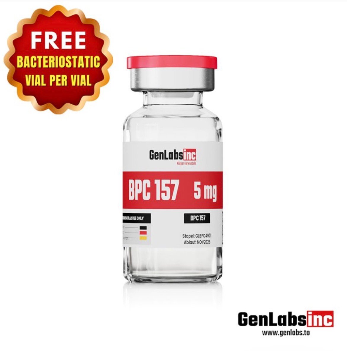 Bpc 157 – 5mg/ Vial – (with Bacteriostatic Water) – Genlabs