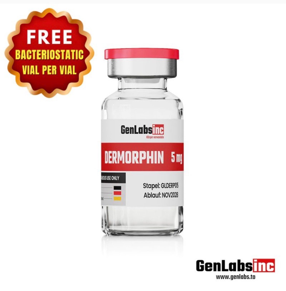 Dermorphin 5mg Vial – (with Bacteriostatic Water) – Genlabs