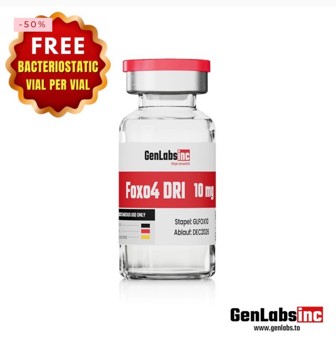 Foxo4 Dri 10mg Vial – (with Bacteriostatic Water) – Genlabs