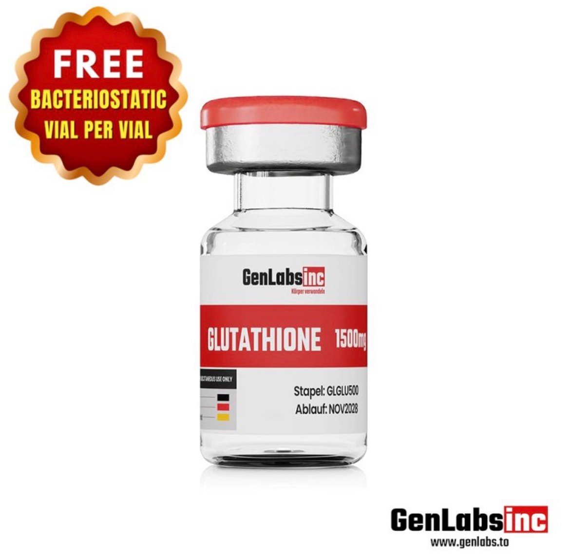 Glutathione 1500mg Vial – (with Bacteriostatic Water) – Genlabs