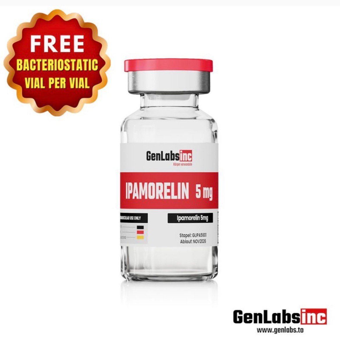 Ipamorelin – 5mg Vial – (with Bacteriostatic Water) – Genlabs