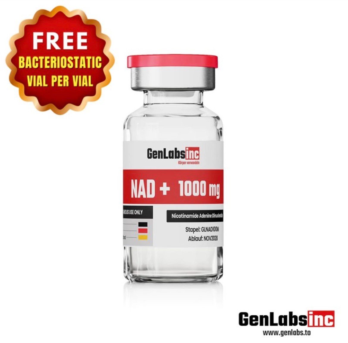 NAD + 1000 mg (nicotinamide Adenine Dinucleotide) Vial – (with Bacteriostatic Water) – Genlabs