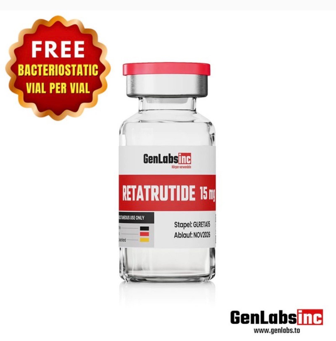 Retatrutide 15mg Vial – (with Bacteriostatic Water) – Genlabs