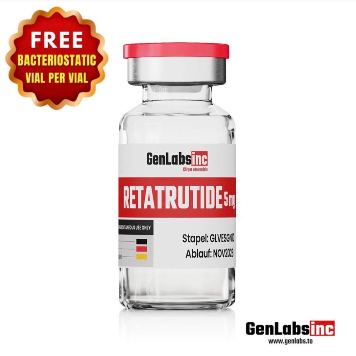 Retatrutide 5mg Vial – (with Bacteriostatic Water) – Genlabs
