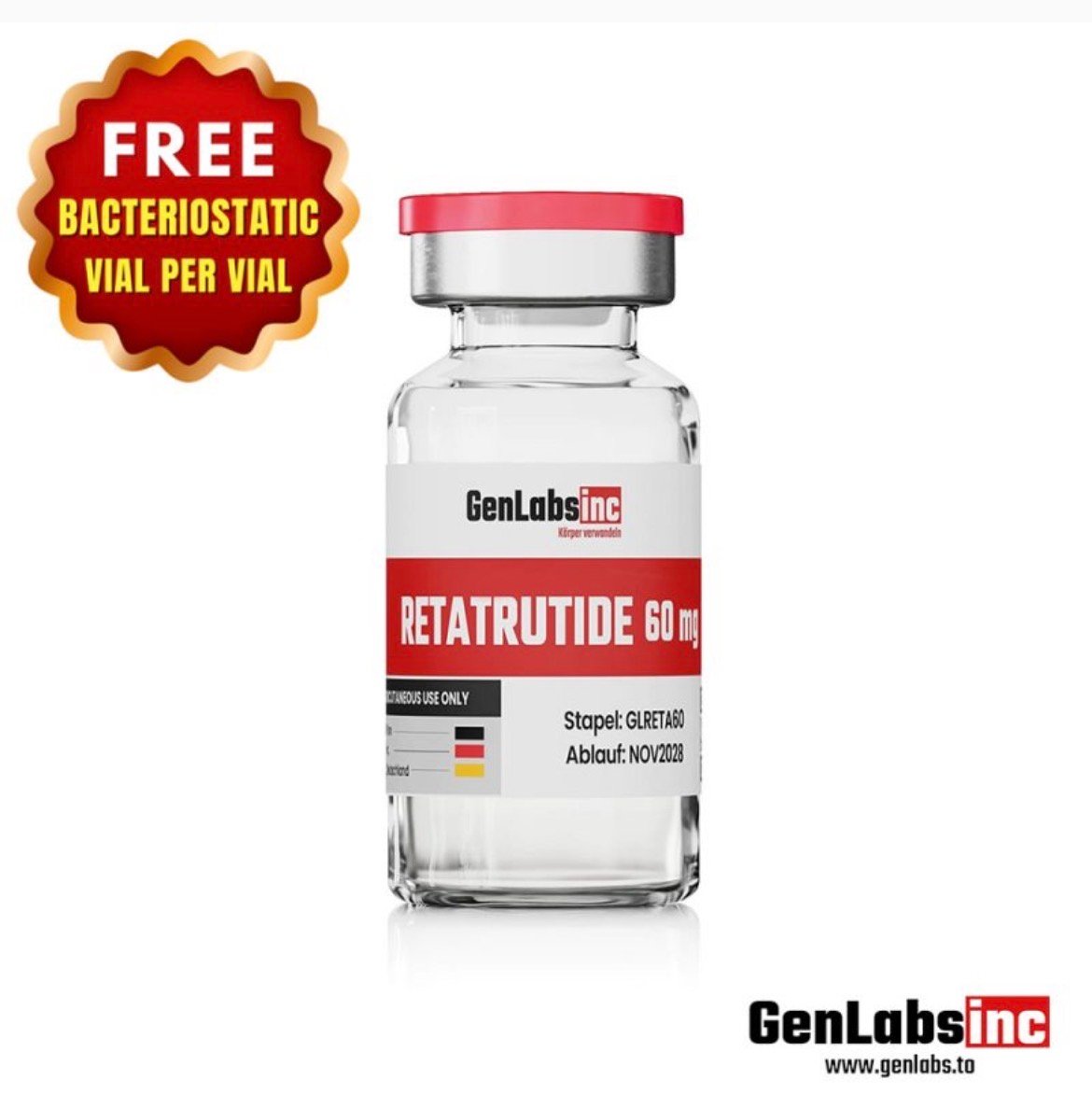 Retatrutide 60mg Vial – (with Bacteriostatic Water) – Genlabs