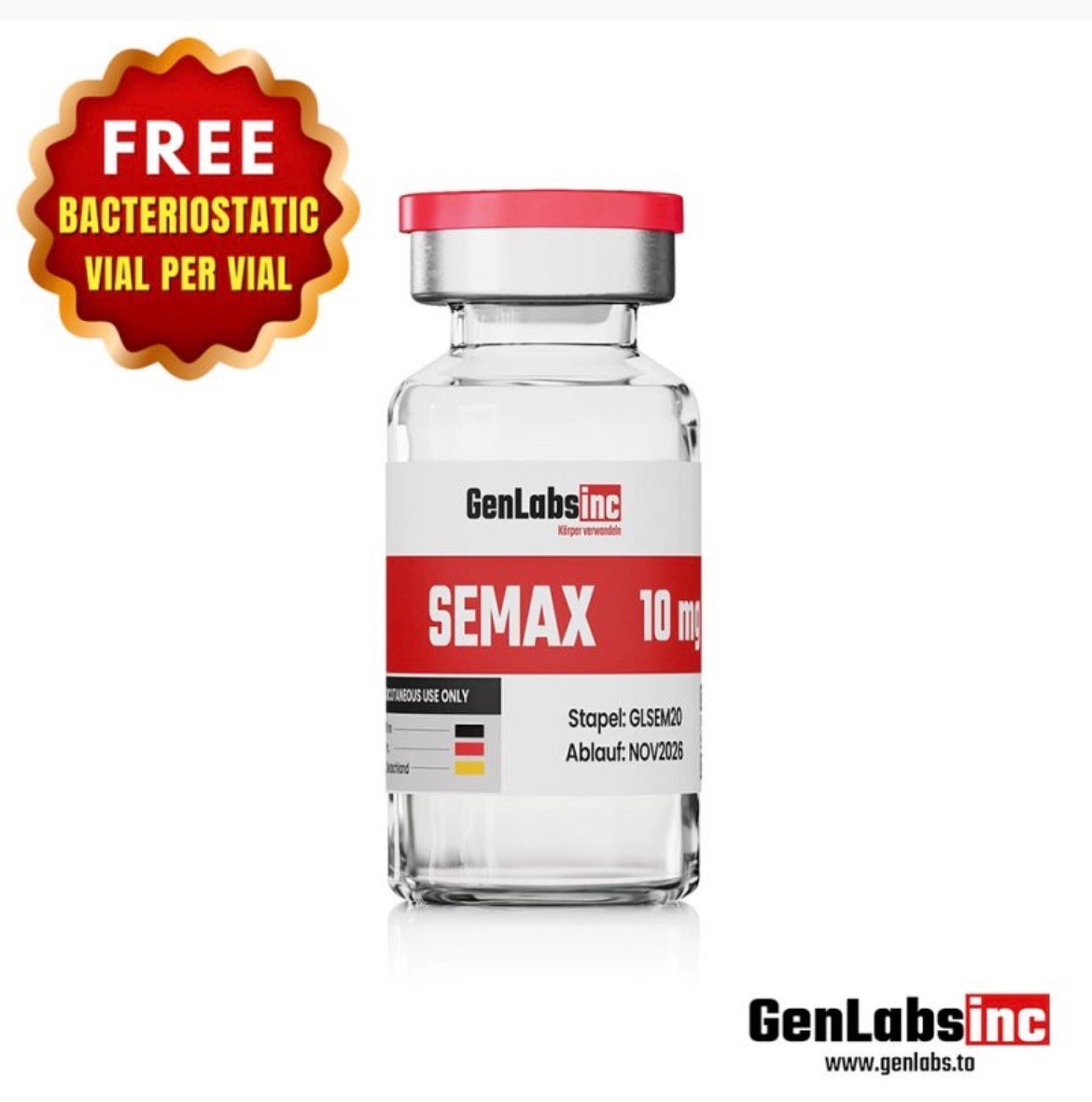 Semax 10mg Vial – (with Bacteriostatic Water) – Genlabs