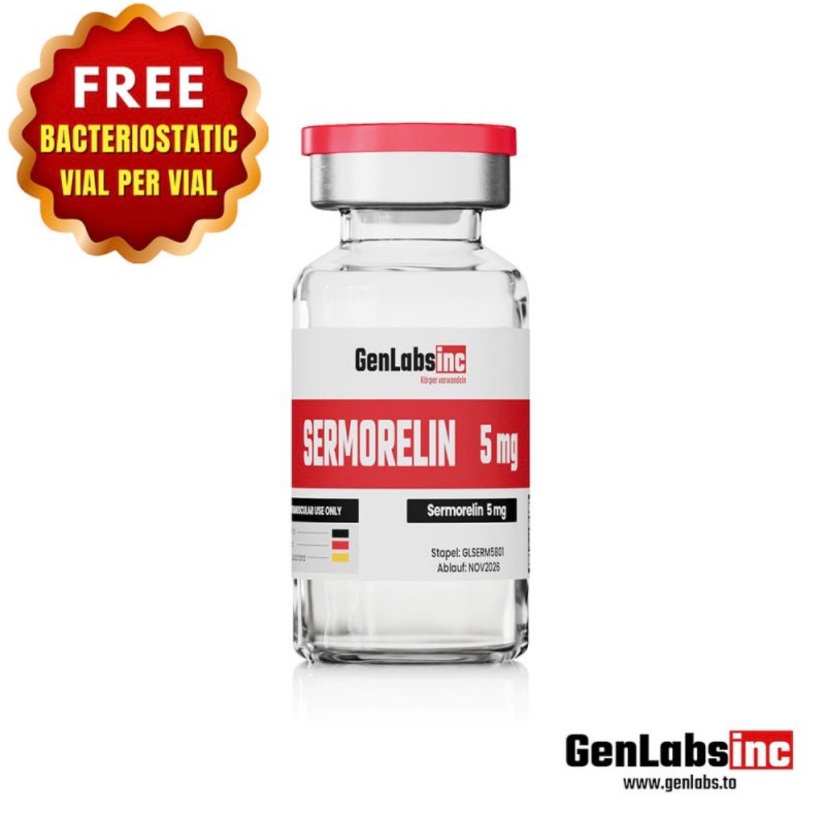 Sermorelin – 5mg Vial – (with Bacteriostatic Water) – Genlabs