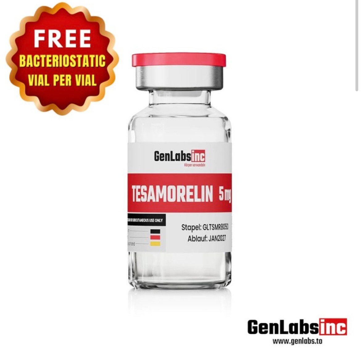 Tesamorelin 5mg Vial – (with Bacteriostatic Water) – Genlabs