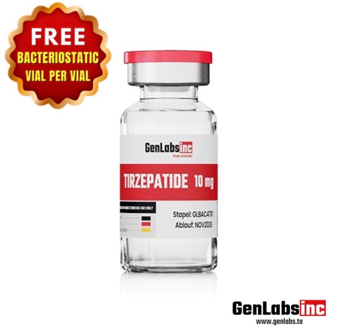 Tirzepatide 10mg Vial – (with Bacteriostatic Water) – Genlabs