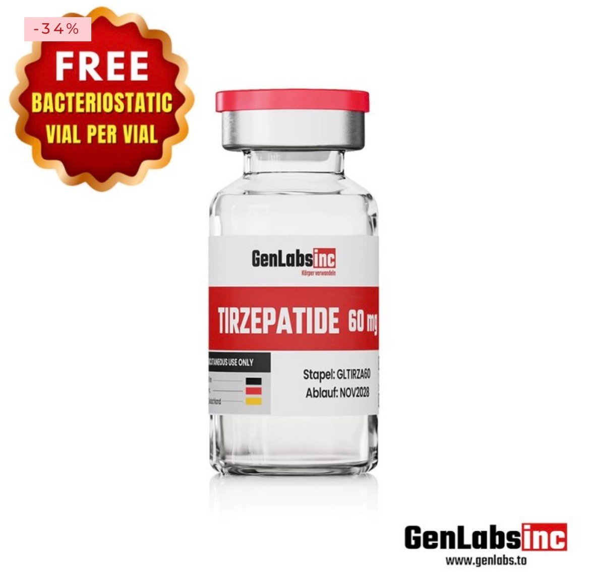 Tirzepatide 60mg Vial – (with Bacteriostatic Water) – Genlabs