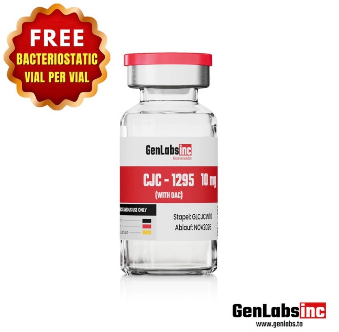 Cjc – 1295 – 10mg ( With Dac ) Vial – (with Bacteriostatic Water) – Genlabs