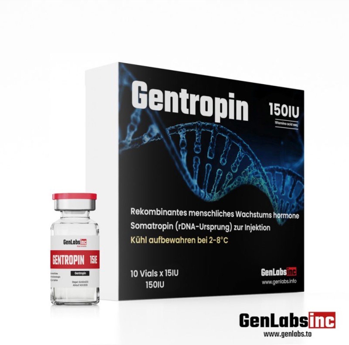 GENTROPIN (SOMATROPIN) 150IU HGH KIT WITH BACTERIOSTATIC WATER – GENLABS
