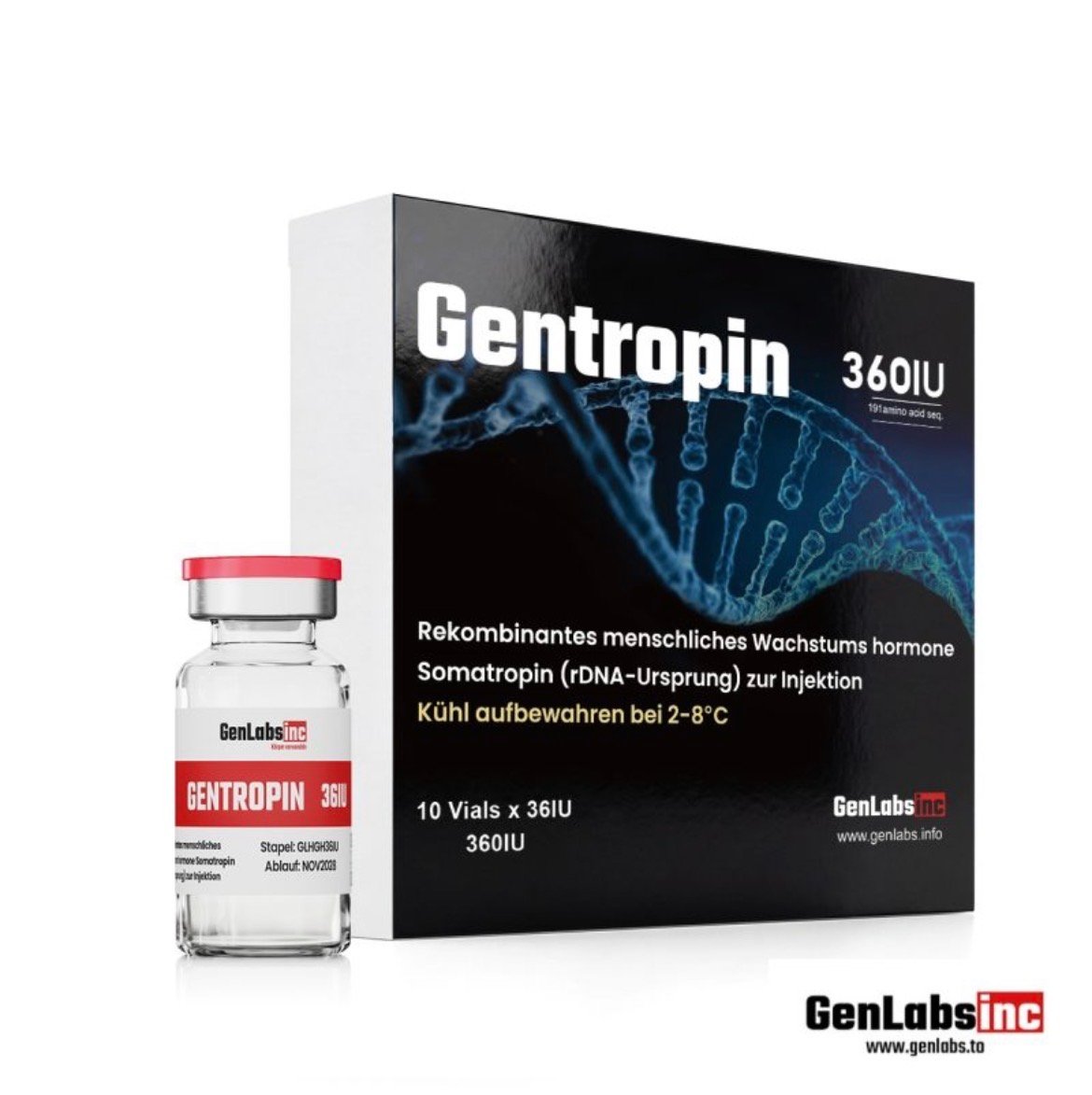 GENTROPIN (SOMATROPIN) 360IU HGH KIT WITH BACTERIOSTATIC WATER – GENLABS